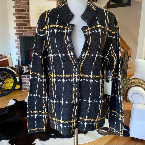 Adrienne Vittadini Jackets & Blazers - Adrienne Vittadini. Black, Yellow & White  Plaid Jacket / Cardigan. XL FAB ♥️